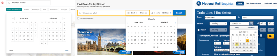 Three screenshots of similar-looking date finder tools