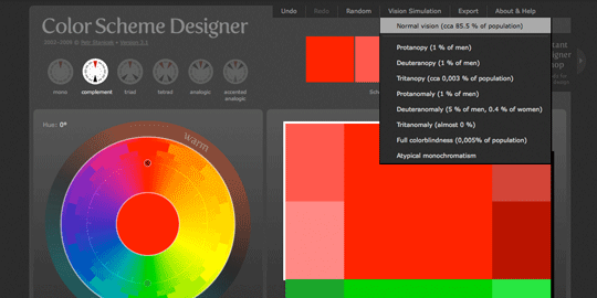 Color Scheme Designer simulating normal vision.