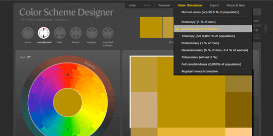 Color Scheme Designer simulating Deuteranopia.