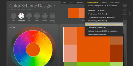 Color Scheme Designer simulating Deuteranomaly.
