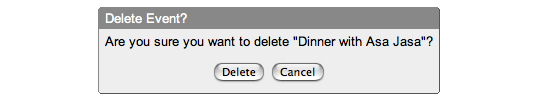 Google calendar warning dialog: Are you sure you want to delete 'Dinner with Asa Jasa'?