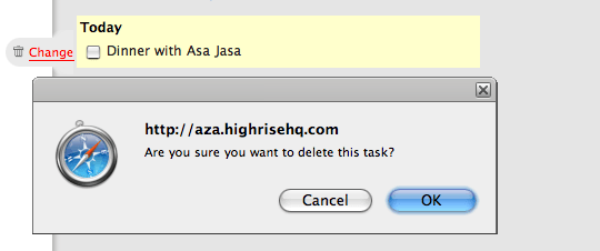 highrise warning: Are you sure you wnt to delete this task?