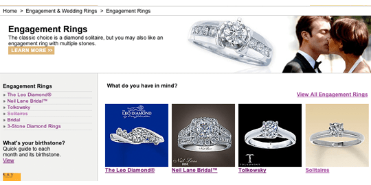 Kay Jewelers Engagement Ring Interface Design