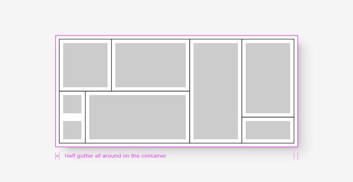Peg areas shown as gray rectangles within a white rectangle representing the complete assembly, edges between bricks shown as black lines, and an extra pink line around the outermost edge showing added padding.