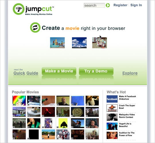 Jumpcut encourages users to create a movie right in their browser.