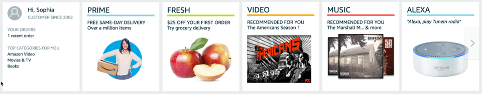 Screenshot showing five slightly different product modules on Amazon