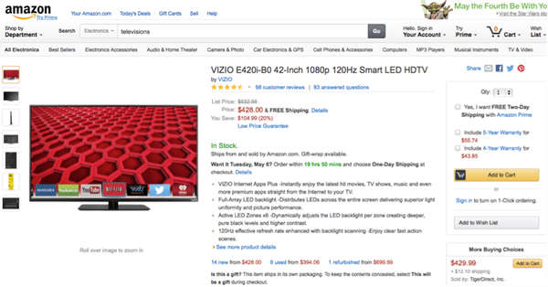 Screenshot of Amazon product page, showing product details