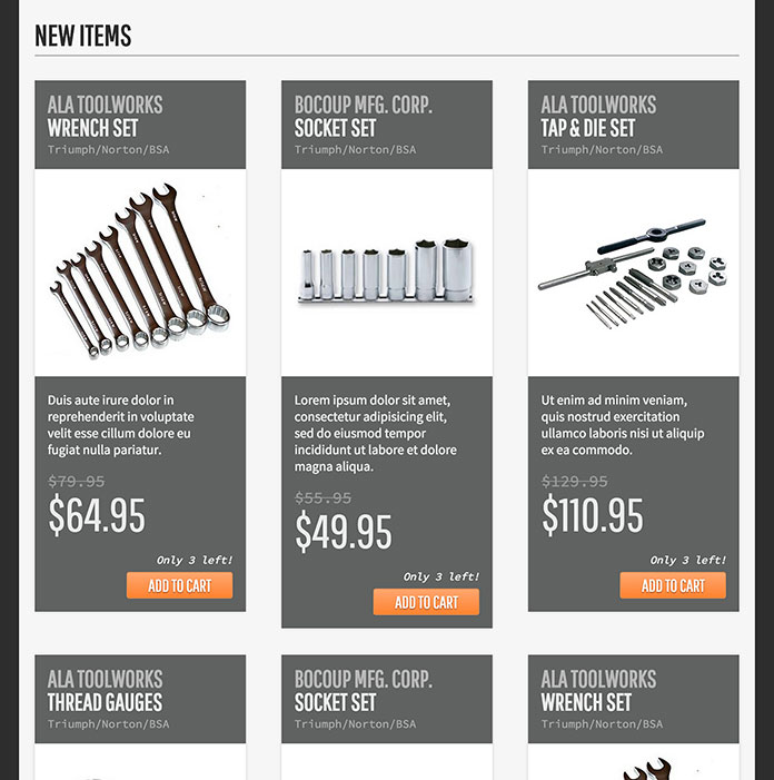 Screenshot showing that the vertical layout pushes the “add to cart” and “quantity remaining” modules below the price.