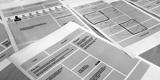 Example spread of collated wireframes and sketches