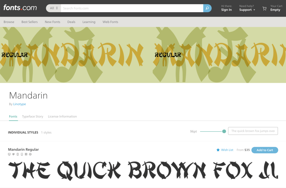 A font called "Mandarin" with a stereotypical Asian aesthetic