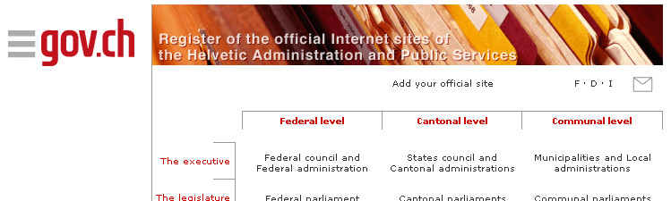 Government of Switzerland home page, English version