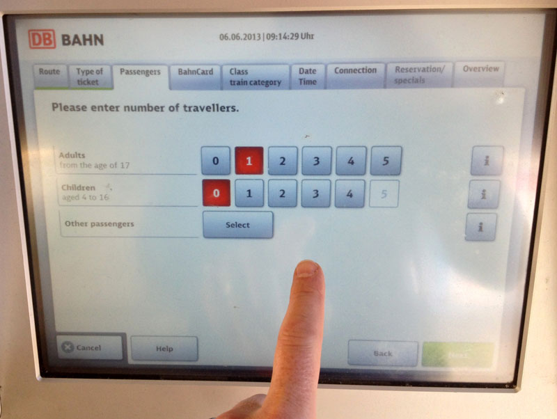 Sequenced tabs make for slow going with the new Deutsche Bahn ticket machines.