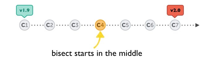 Illustration showing that the bisect begins between the versions.