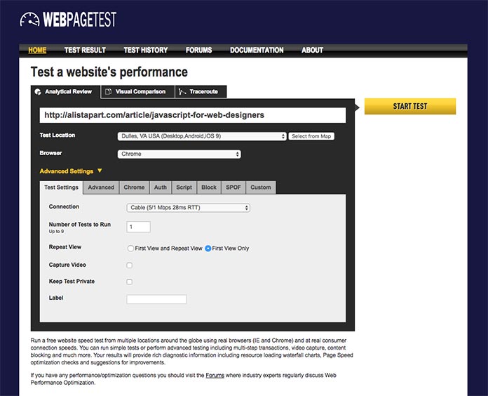 WebPagetest screenshot