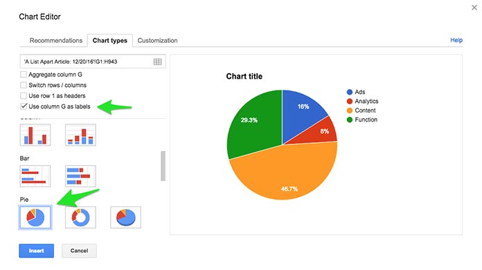 Screenshot showing Google Sheets’ Chart Editor
