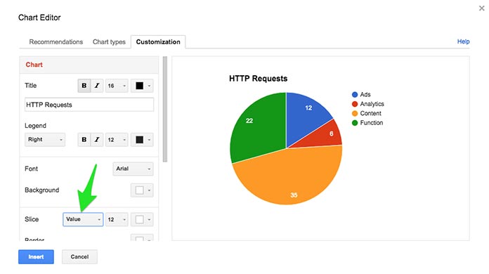 Screenshot showing Google Sheets’ Chart Editor