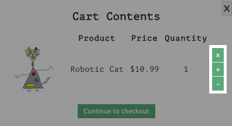 Cart dialog buttons.