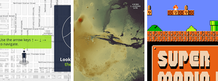 The variety of web maps: character navigation, Mars, and Super Mario Land.