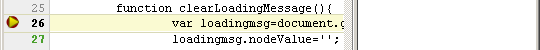 Firebug debugger stopped at breakpoint inside clearLoadingMessage