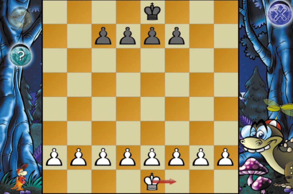 Screenshot of a chess game showing contextual help arrows