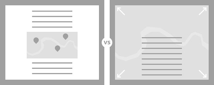 Comparing a map used as embedded media versus one used as a critical design element.