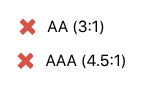 Chart showing a failure for AA and AAA WCAG compliance