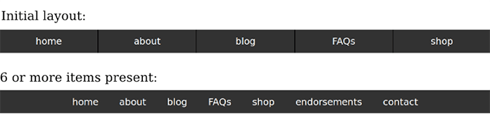 Comparing the initial menu bar layout for fewer than six items with the layout for six or more items