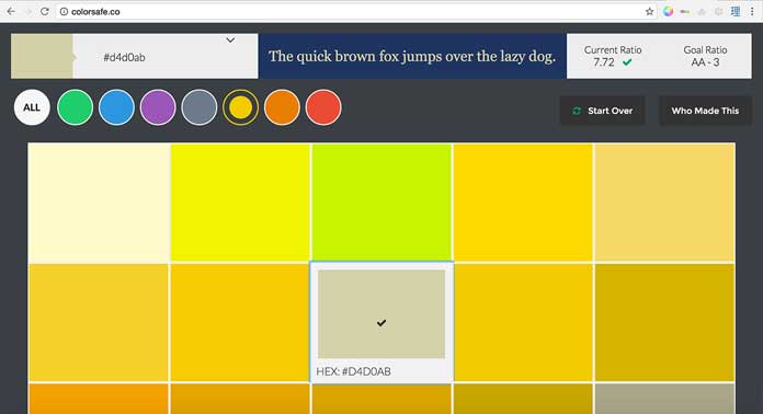 Color Safe searches for compliant text colors based on an existing background color.