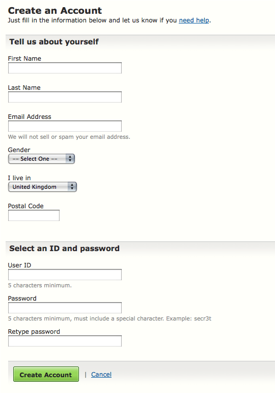 Basic registration form with no distractions