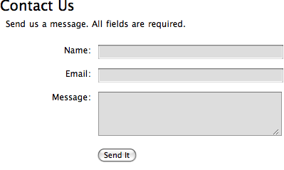 A screenshot of the HTML form used in this example (code is provided below).
