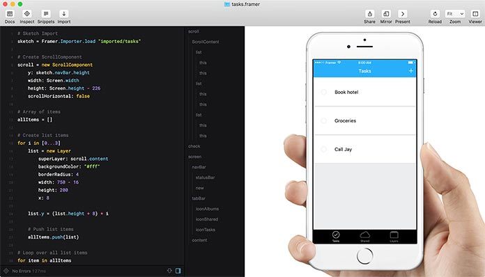 Framer's animation development interface