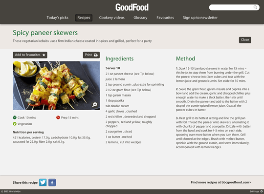 BBC Good Food Application Interface