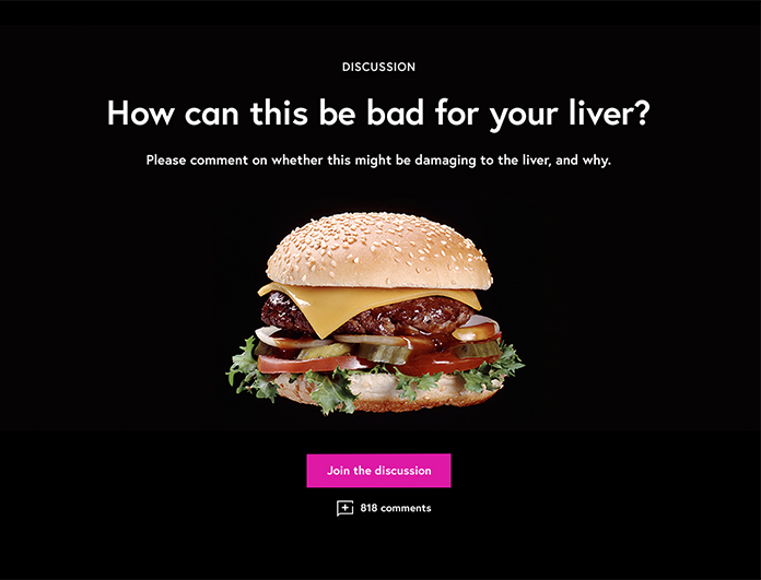Screenshot of a billboard component with an image of a hamburger inserted between the headline and the call to action.