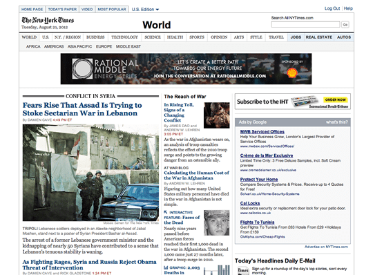 NY Times Website Interface