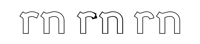 Illustration showing how lowercase ‘r’ and ‘n’ were modified to prevent the two glyphs from running together when set next to each other