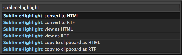 Available SublimeHighlight commands