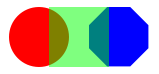 red circle and blue octagon overlapped by translucent green rectangle