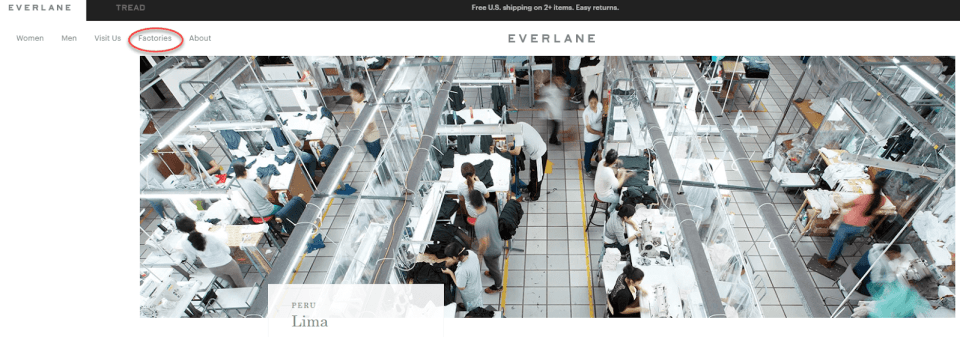 Screenshot of Everlane's page about the factory in Lima
