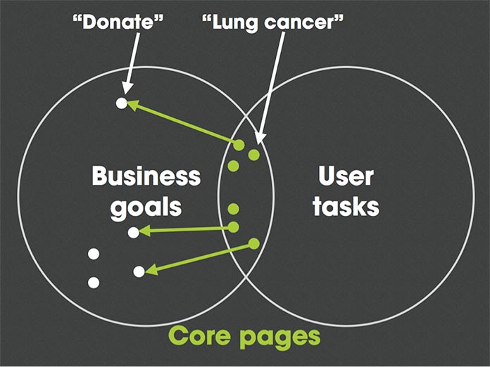 A Venn diagram showing the intersection of user needs and business goals.